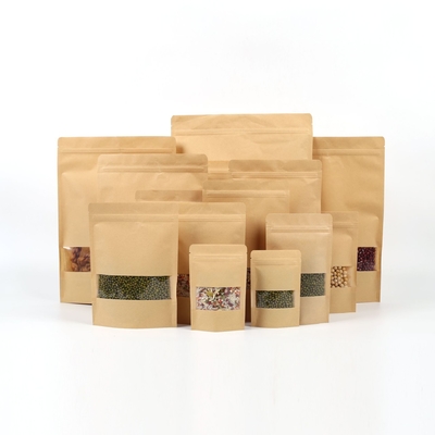 Купить На заказ биоразлагаемые Kraft Eco Stand Up Pouch Bags 90mico с окном online manufacture