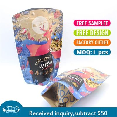 CMYK Печатные 70г Kraft Paper Ламинированные мешки Zipper Top Перезамыкаемые стойкие сумки